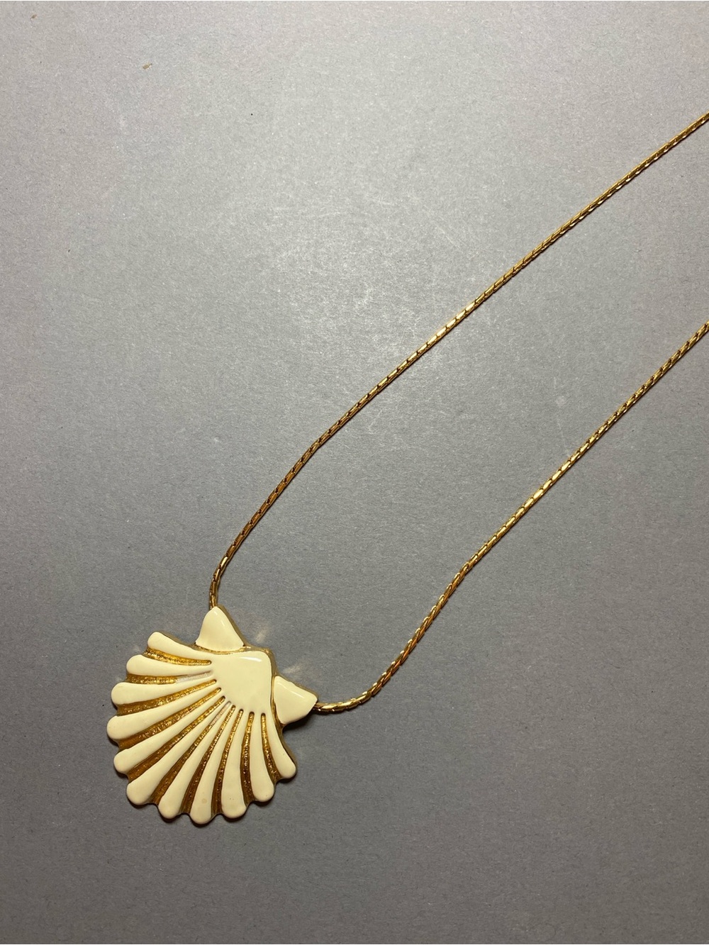 Vintage Monet seashell beach enamel cream, gold necklace